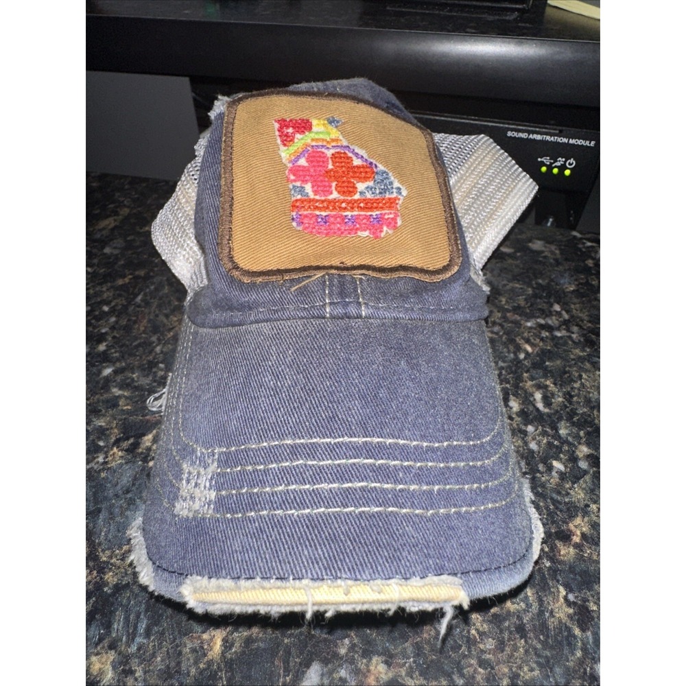 Judith March Patchwork Missouri Patch Hat Distressed OS Snap Back